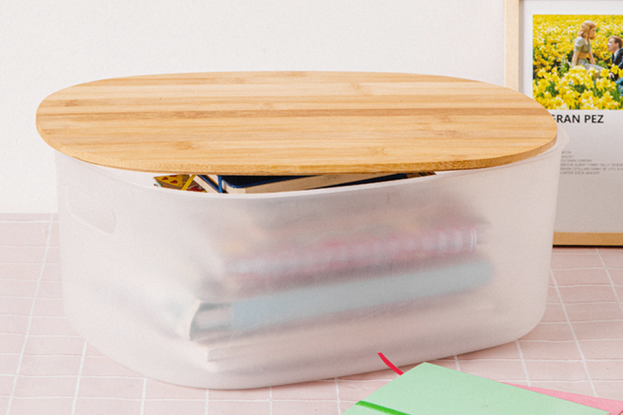 Contenedor Oval con Tapa Bambu Mediano