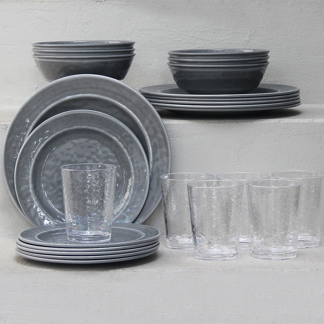 Juego 24 Piezas Melamina Gris/Vasos Martele