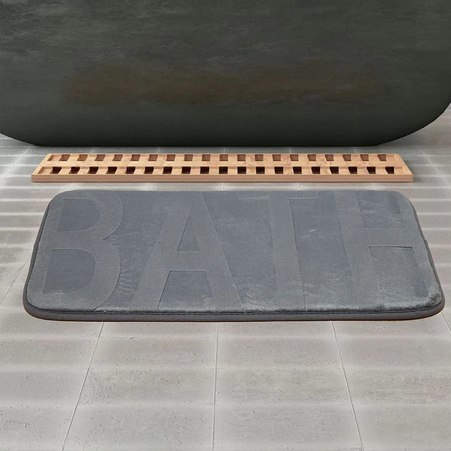 Pack 2 Piezas Alfombra Bath Gris/Tacho Rectangular Tapa Bamboo Beige