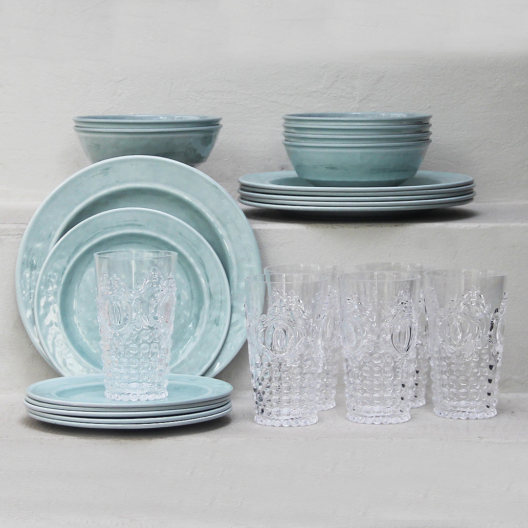 Juego 24 Piezas Melamina Verde Aqua/Vasos Imperial Altos