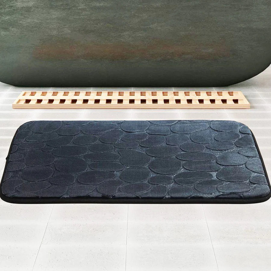 Pack 2 Piezas Alfombra Piedras Black/Tacho Tapa Bamboo Beige