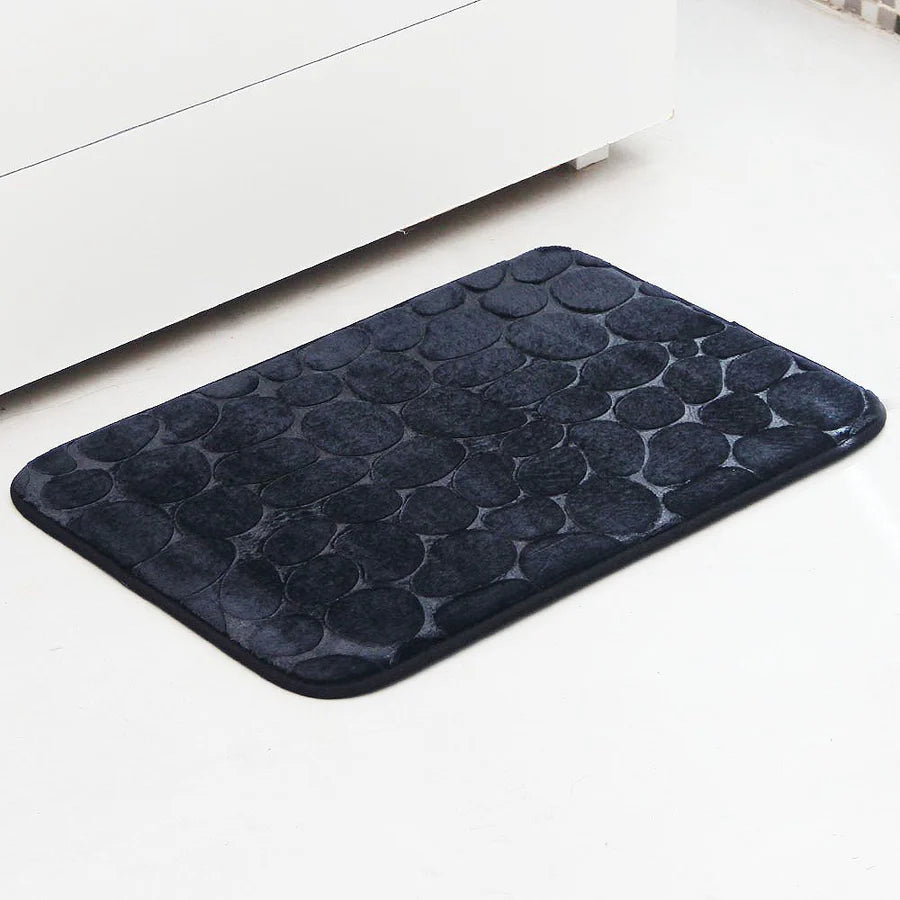 Pack 2 Piezas Alfombra Piedras Black/Tacho Tapa Bamboo Beige