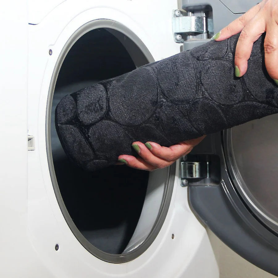 Pack 2 Piezas Alfombra Piedras Black/Tacho Tapa Bamboo Beige