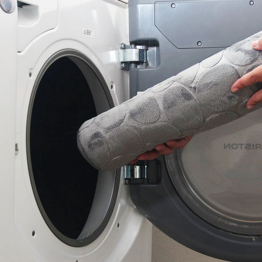 Pack 2 Piezas Alfombra Piedras Gris/Tacho Tapa Bamboo Negro