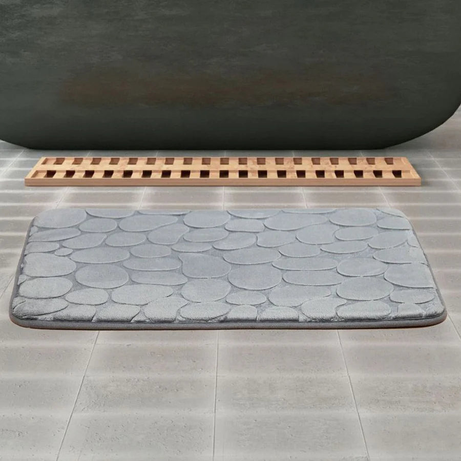 Pack 2 Piezas Alfombra Piedras Gris/Tacho Tapa Bamboo Negro