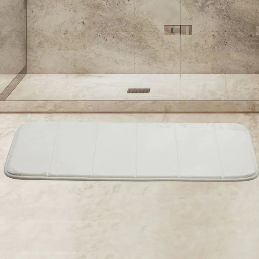 Pack 2 Piezas Alfombra Line Blanca/Tacho Rectangular Tapa Bamboo Beige