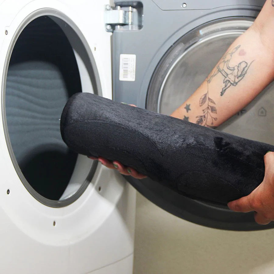 Pack 2 Piezas Alfombra Bath Negra/Tacho Rectangular Tapa Bamboo Beige