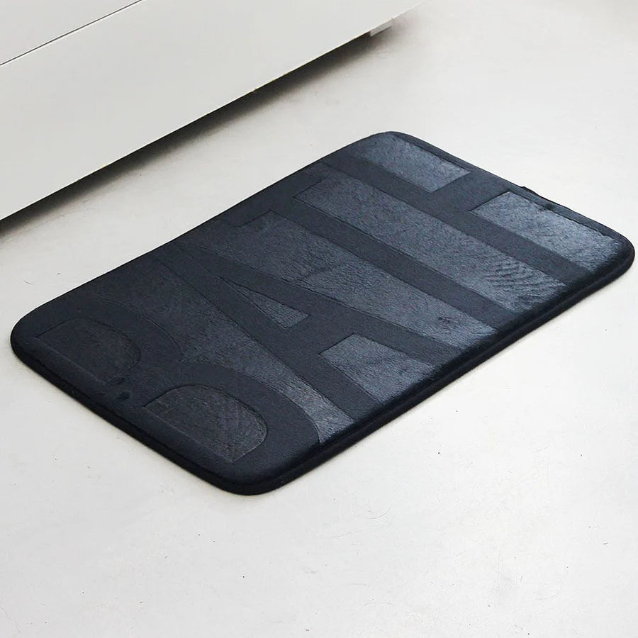 Pack 2 Piezas Alfombra Bath Negra/Tacho Rectangular Tapa Bamboo Beige