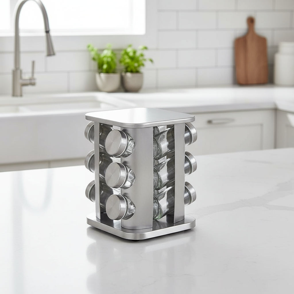 Especiero Giratorio Cuadrado Acero x 12