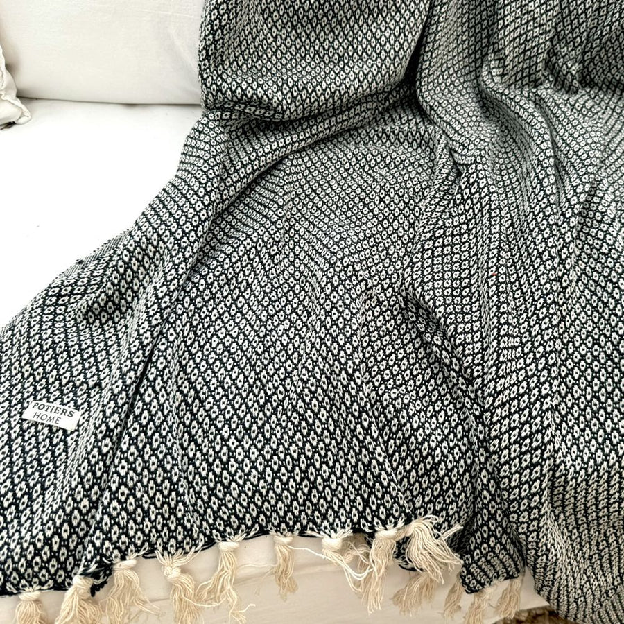 Pack 2 Piezas Almohadón Zuri 45 cm x 45 cm/Manta TIka Black 130 cm x 170 cm