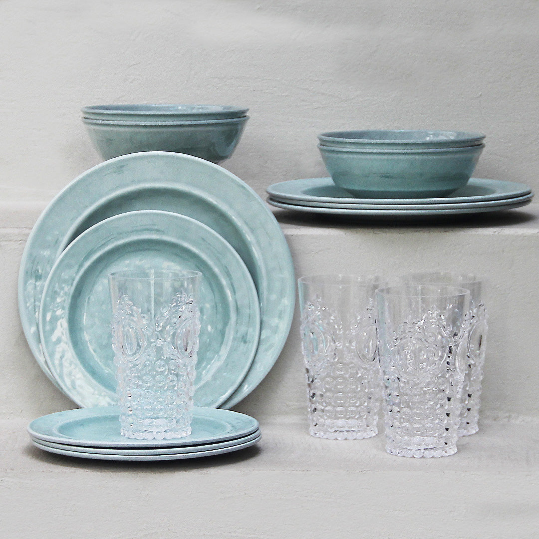 Juego 16 Piezas Melamina Verde Aqua/Vasos Imperial Altos