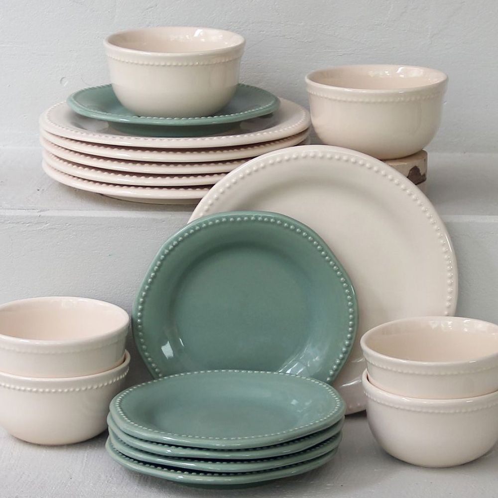 Juego 18 piezas Queen Crema Verde