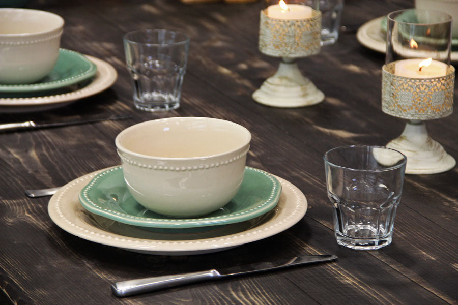 Juego 18 piezas Queen Crema Verde