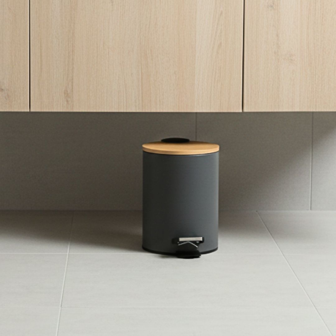 Tacho con Tapa Bambú Cierre Soft 3 L Gris