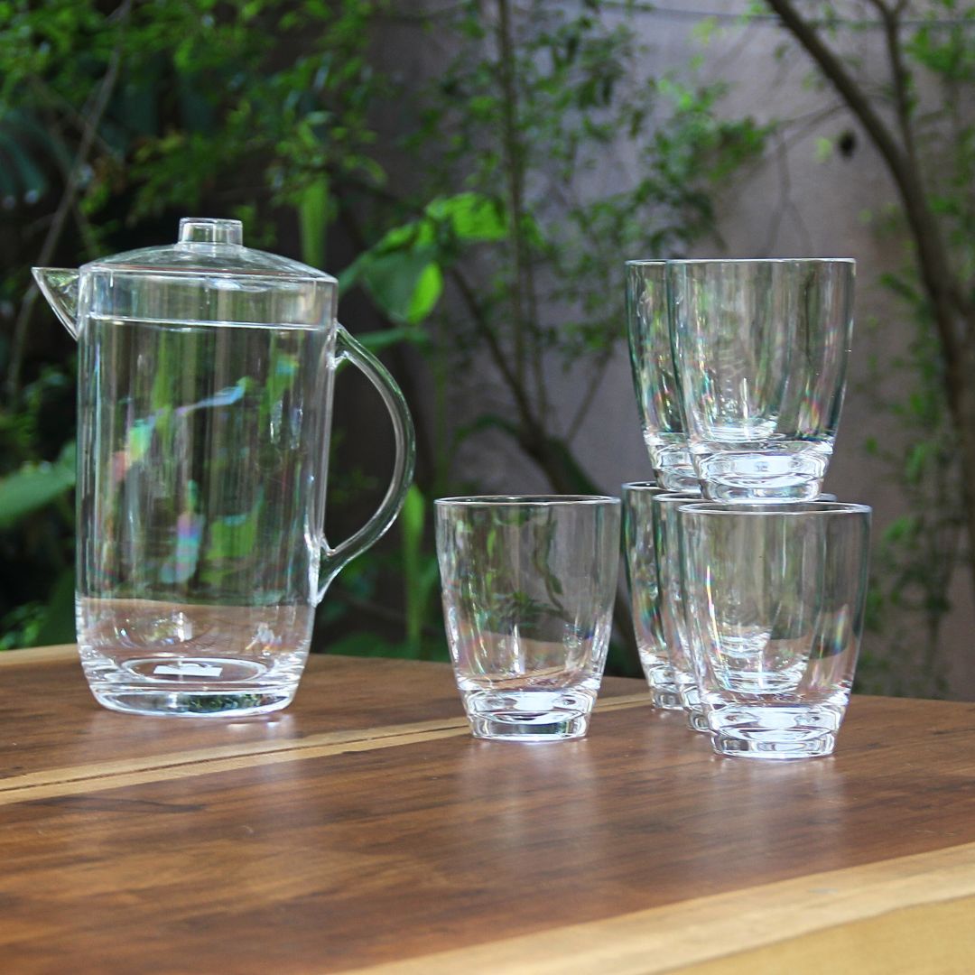 Juego 6 Vasos Clásicos + Jarra Clásico Acrílico