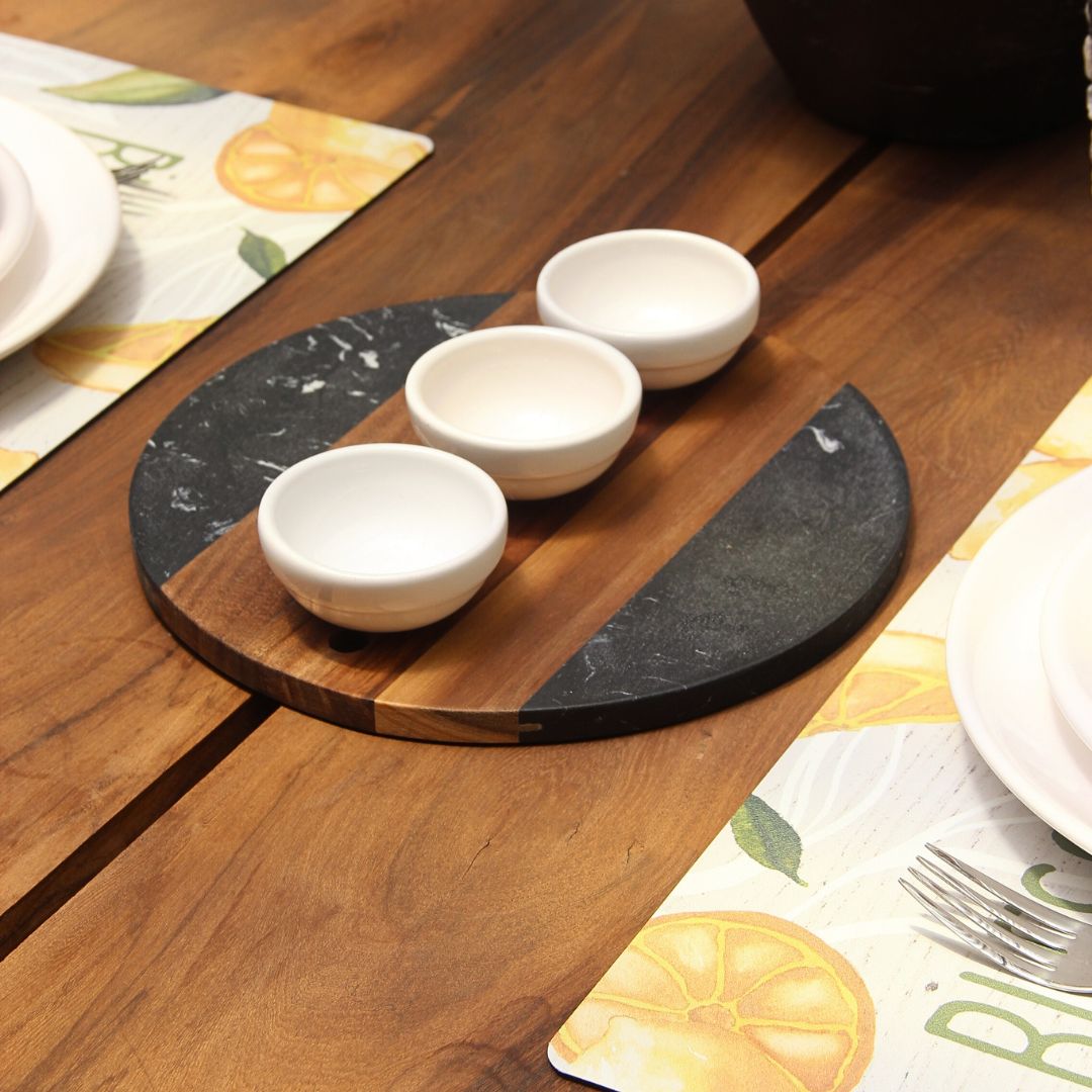 Tabla Marmol Negro y Madera 25 cm