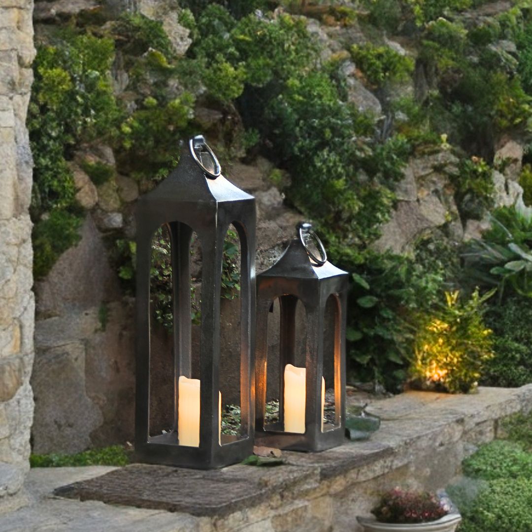 Farol Metal Plateado Chico 40 cm