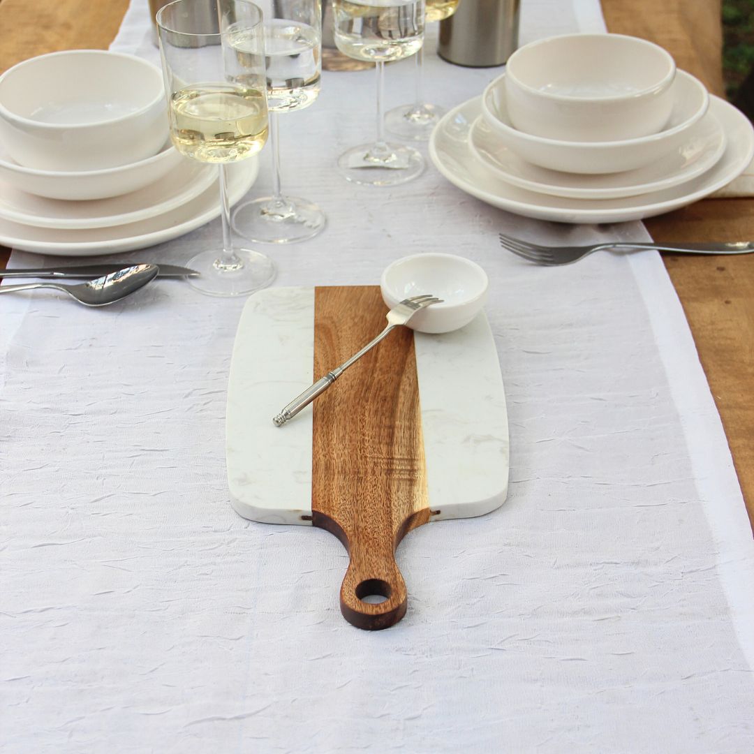 Tabla Marmol Blanco Rect. con Mango 35x18 cm