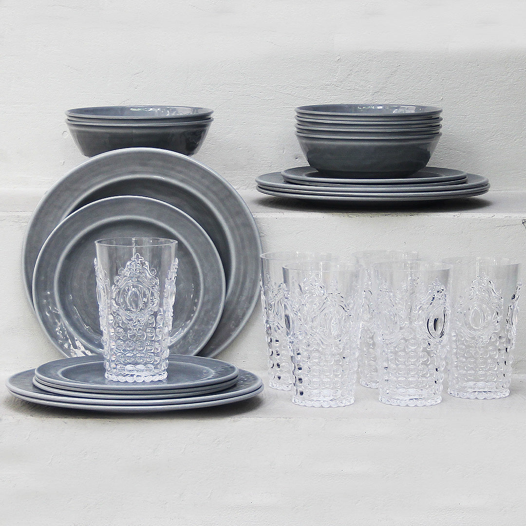 Juego 24 Piezas Melamina gris/Vasos Imperial Altos