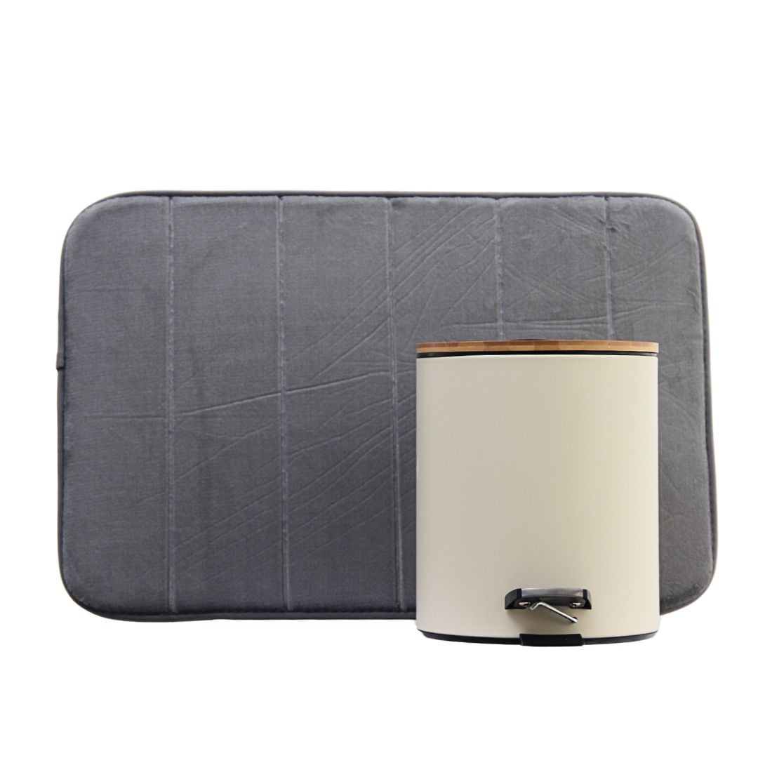 Pack 2 Piezas Alfombra Line Gris/Tacho Tapa Bamboo Beige