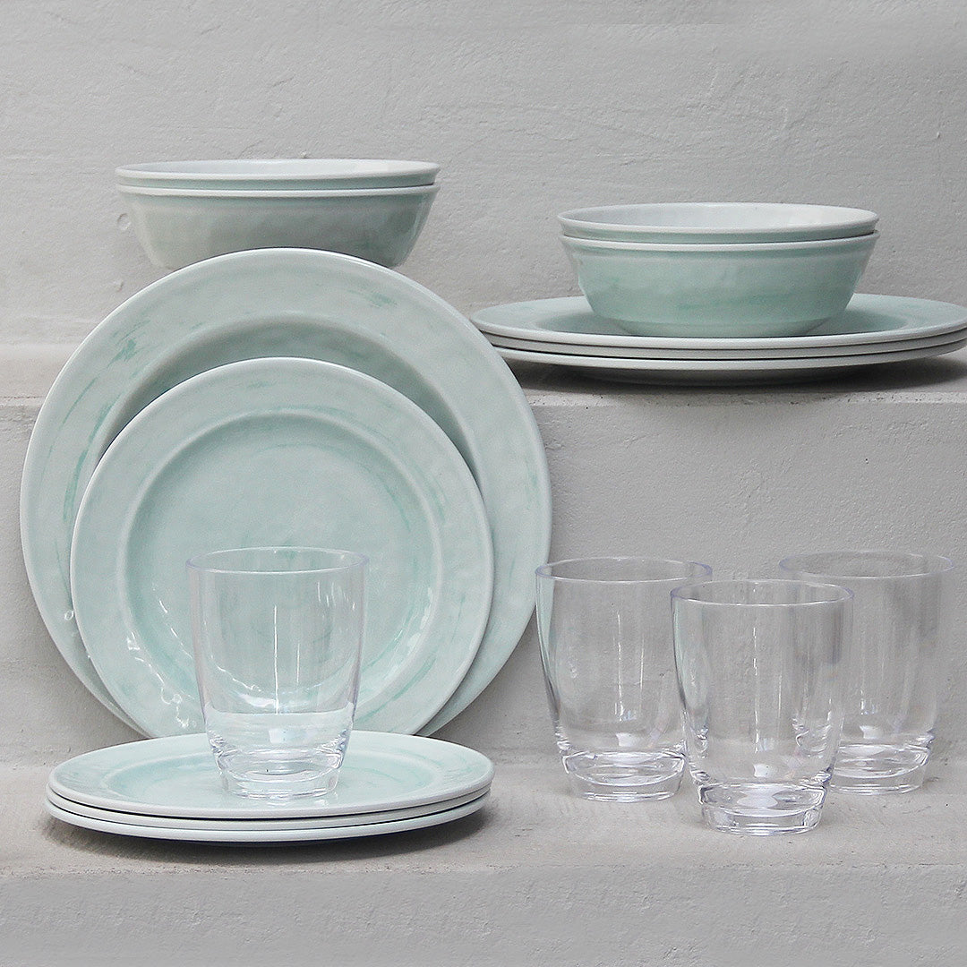 Juego 16 Piezas Melamina Menta/Vasos Clásicos