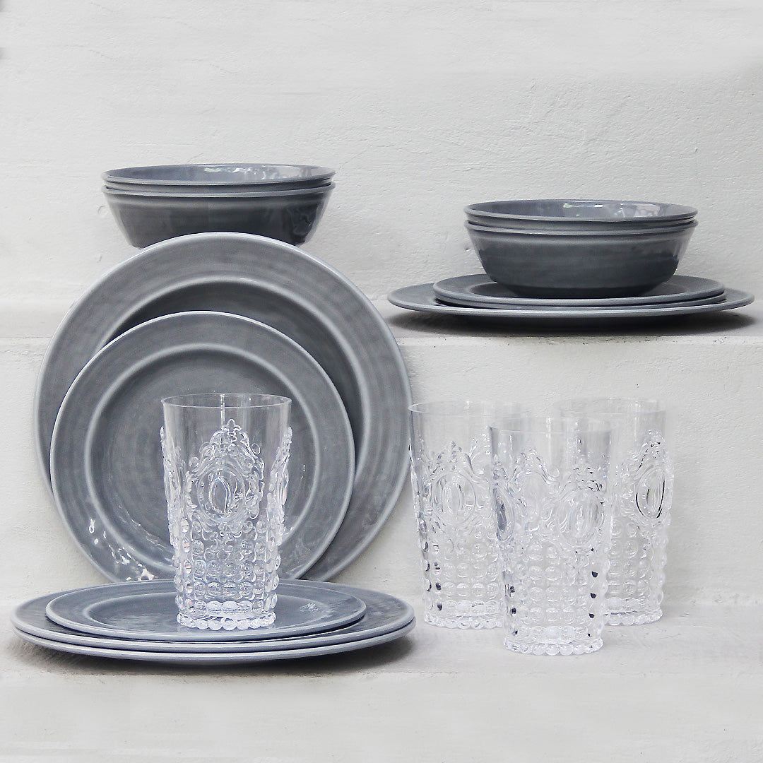 Juego 16 Piezas Melamina gris/Vasos Imperial Altos