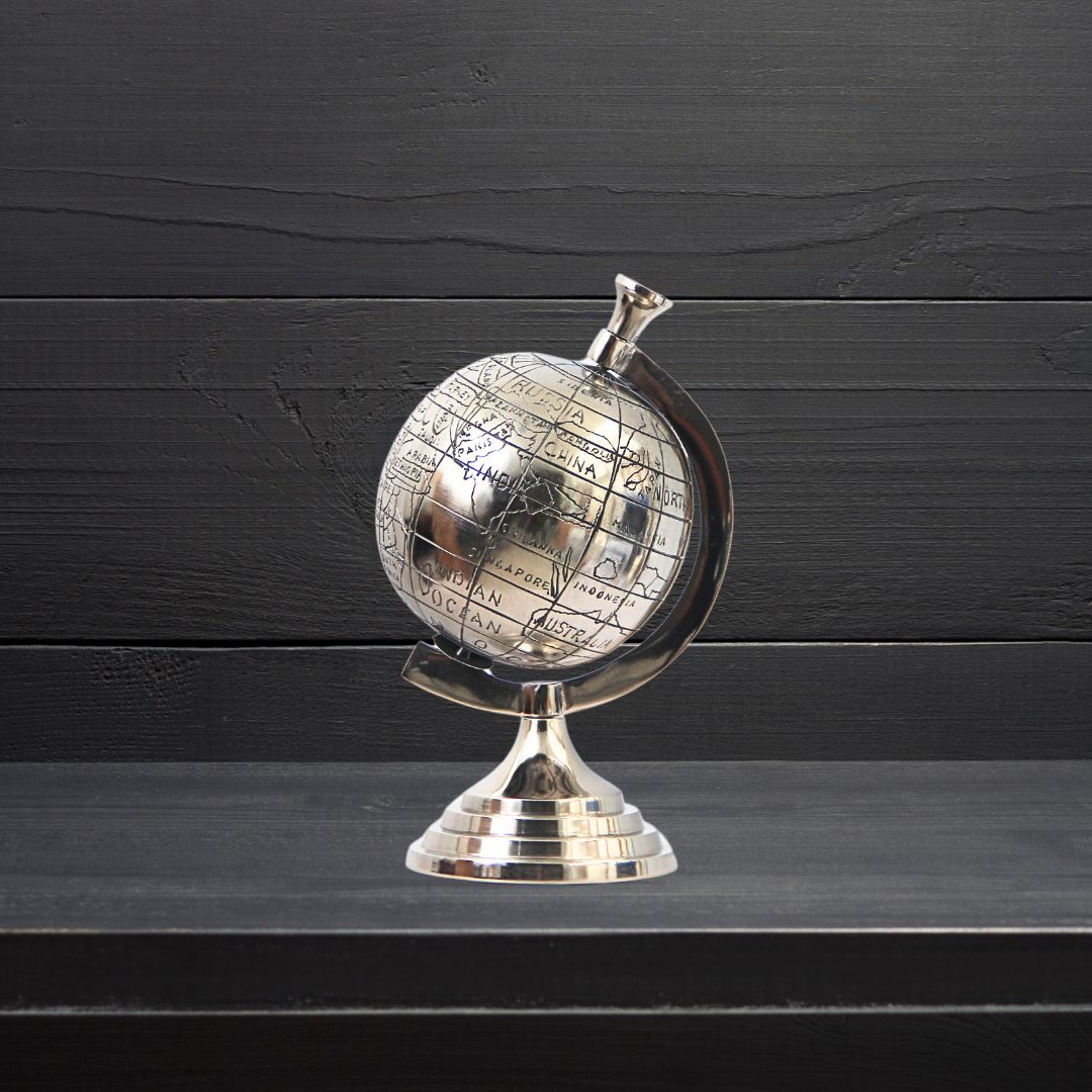 Globo Terraqueo Plateado 25 cm