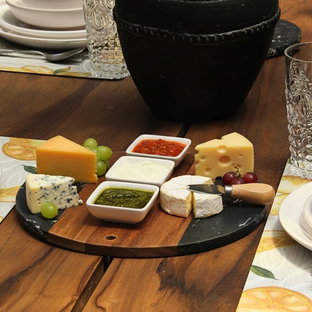 Tabla Marmol Negro y Madera 30 cm