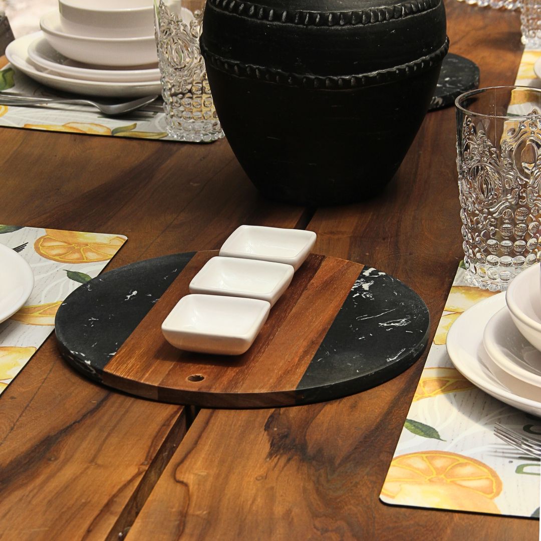 Tabla Marmol Negro y Madera 30 cm