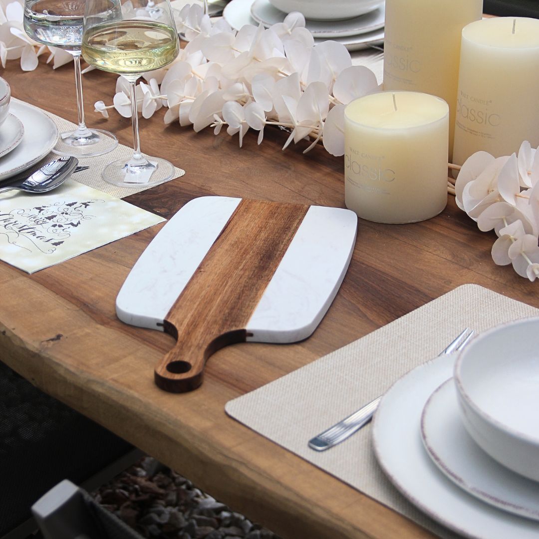 Tabla Marmol Blanco Rect. con Mango 40x22,5 cm