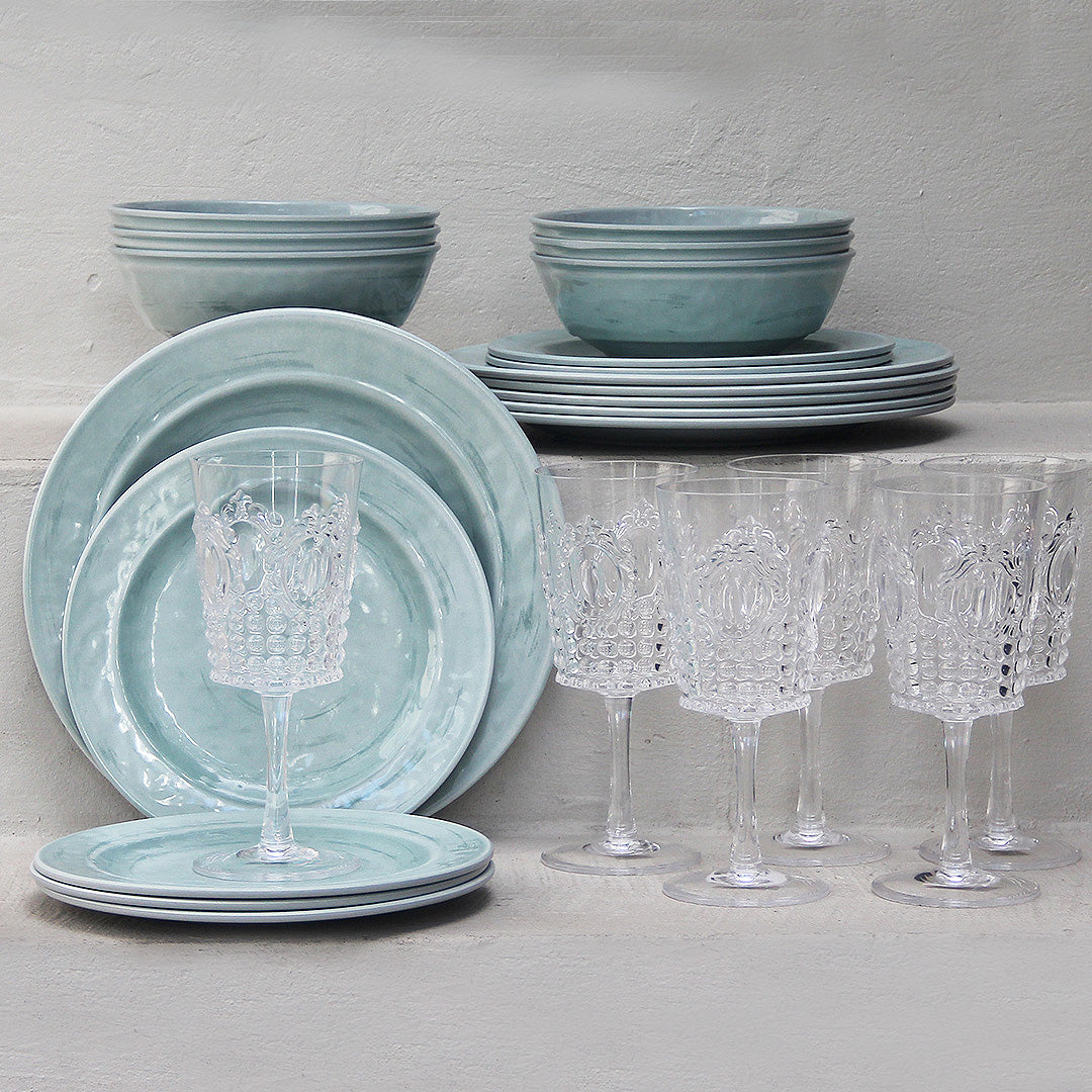 Juego 24 Piezas Melamina Verde Aqua/Copas Imperial