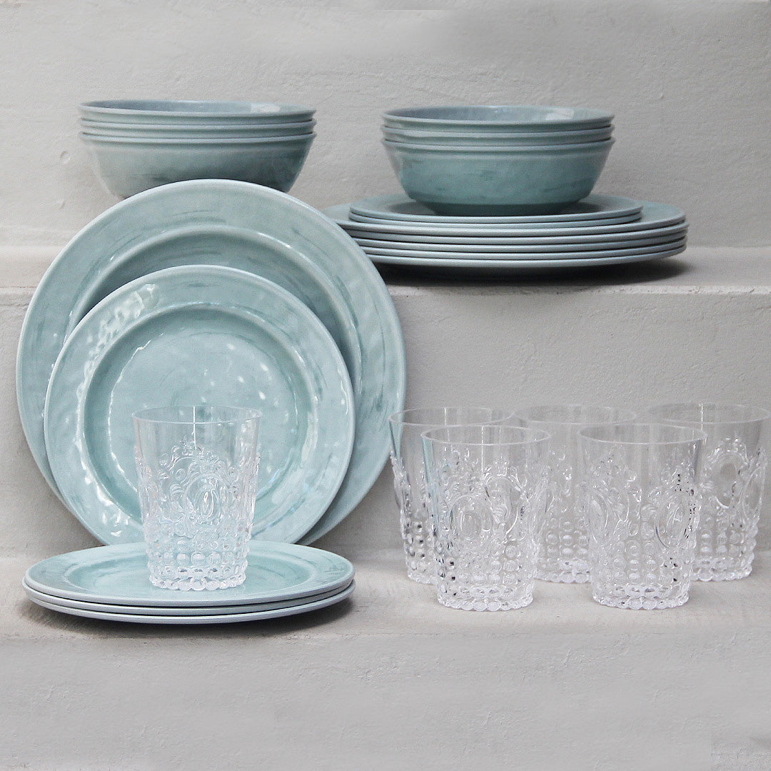Juego 24 Piezas Melamina Verde Aqua/Vasos Imperial