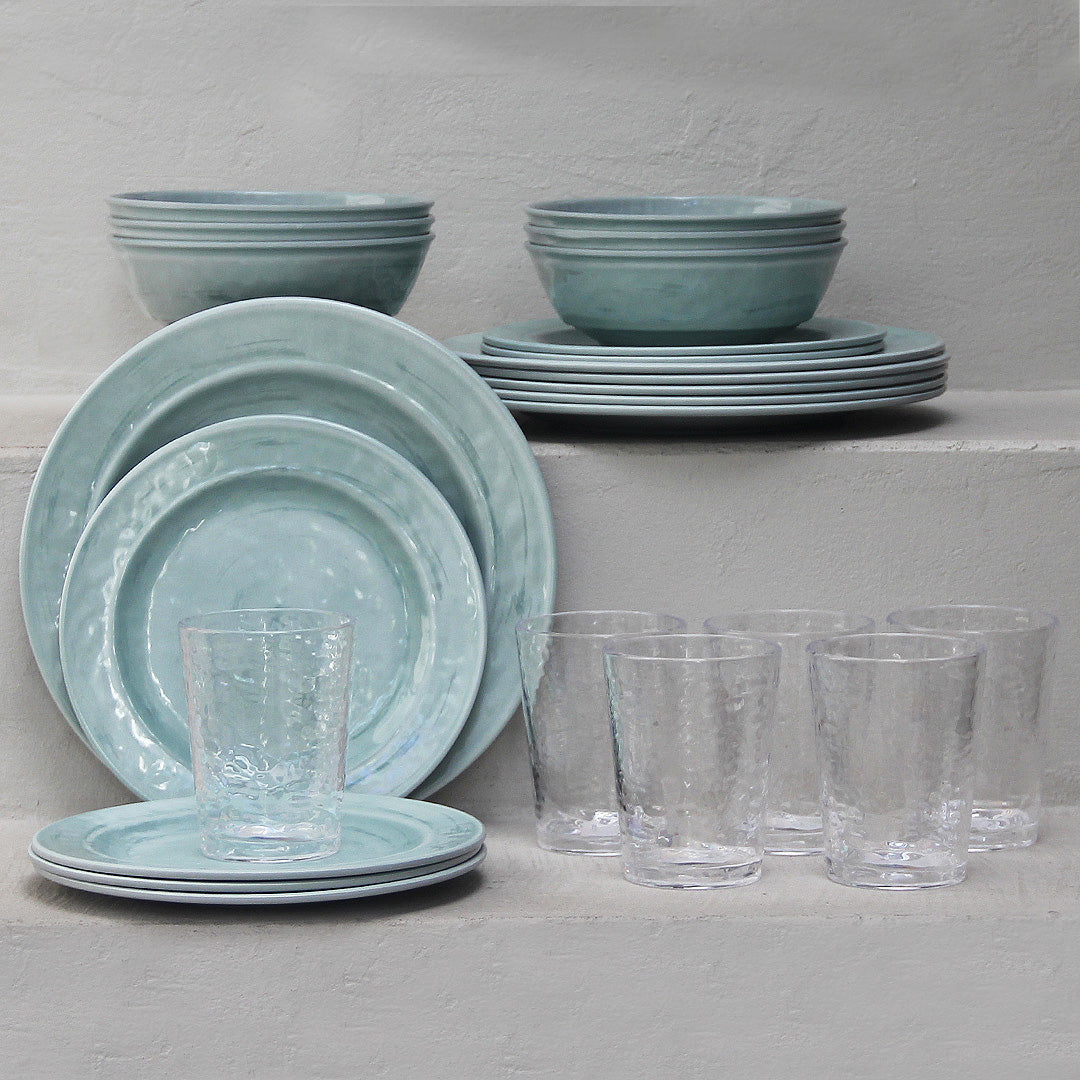 Juego 24 Piezas Melamina Verde Aqua/Vasos Martele