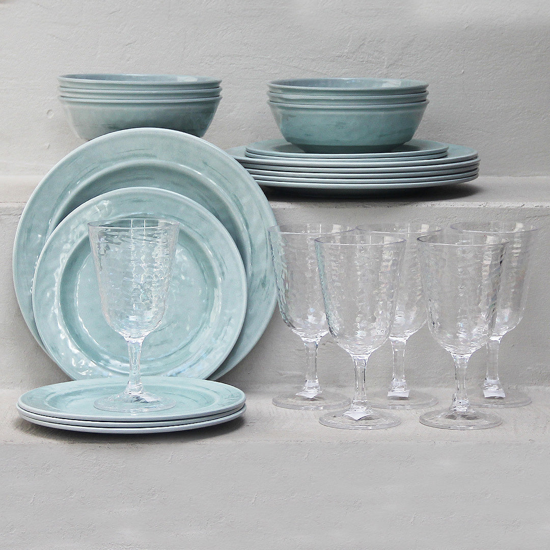 Juego 24 Piezas Melamina Verde Aqua/Copas Martele