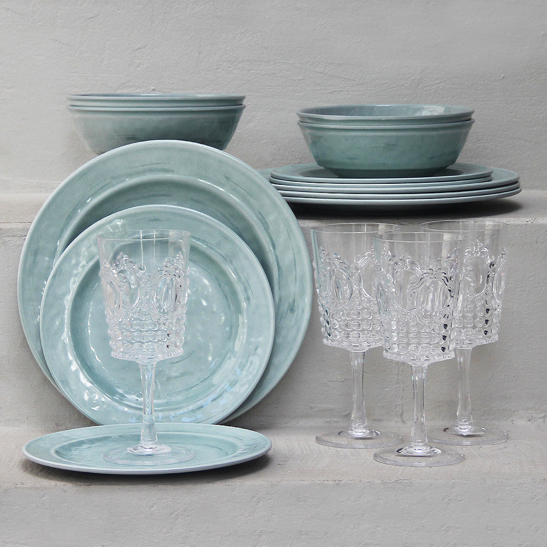 Juego 16 Piezas Melamina Verde Aqua/Copas Imperial