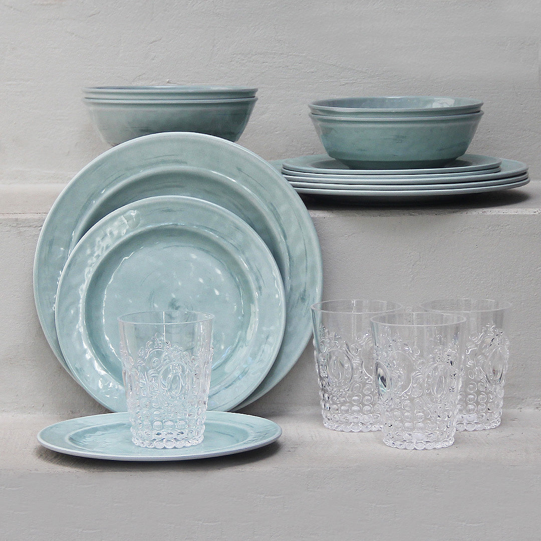 Juego 16 Piezas Melamina Verde Aqua/Vasos Imperial