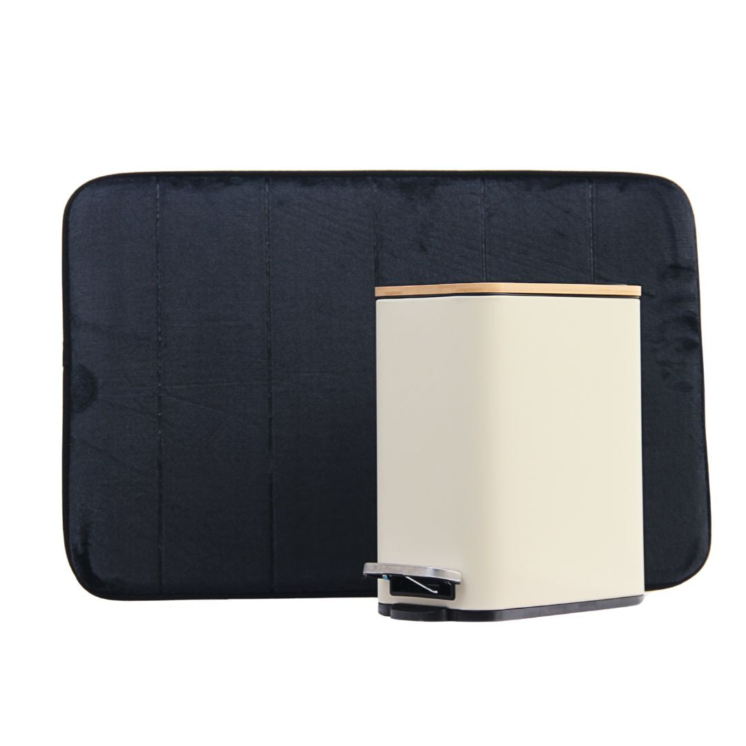 Pack 2 Piezas Alfombra Line Negra/Tacho Rectangular Tapa Bamboo Beige