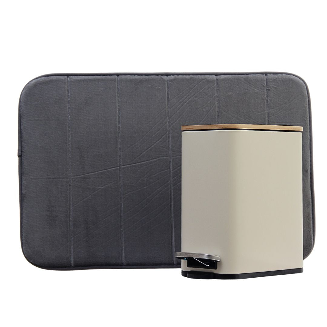 Pack 2 Piezas Alfombra Line Gris/Tacho Rectangular Tapa Bamboo Beige