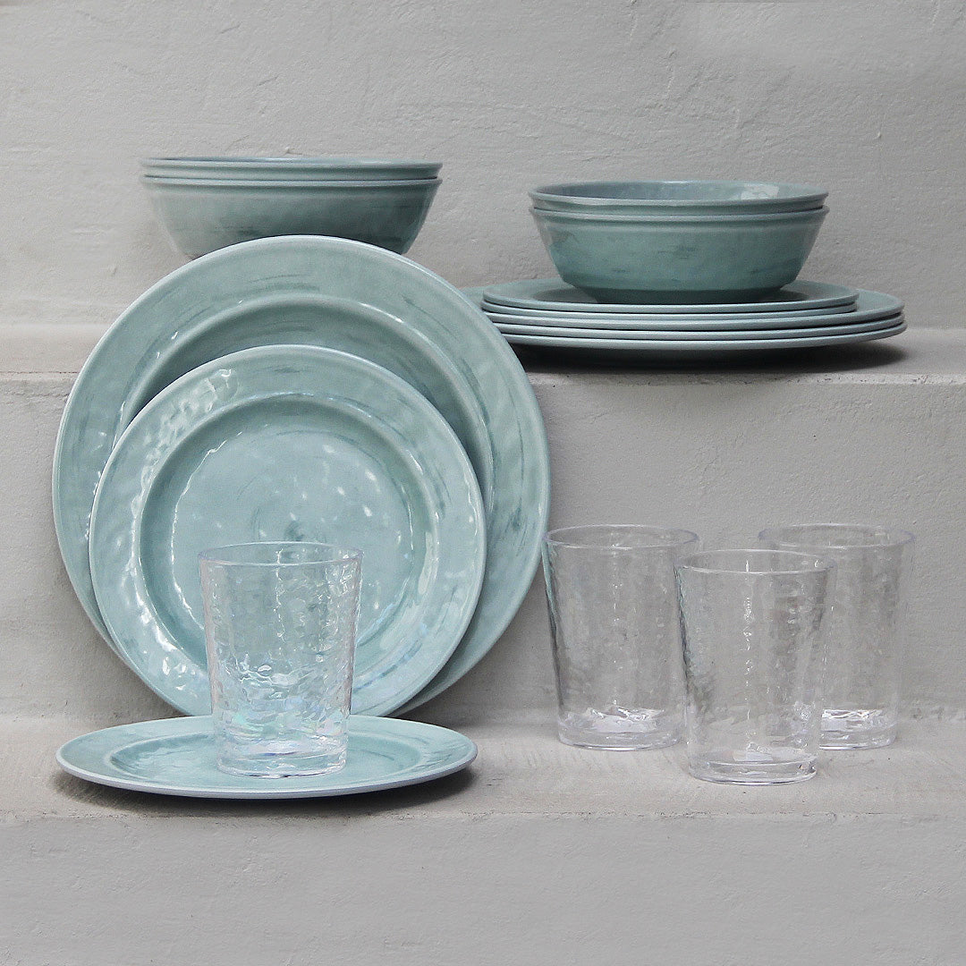 Juego 16 Piezas Melamina Verde Aqua/Vasos Martele