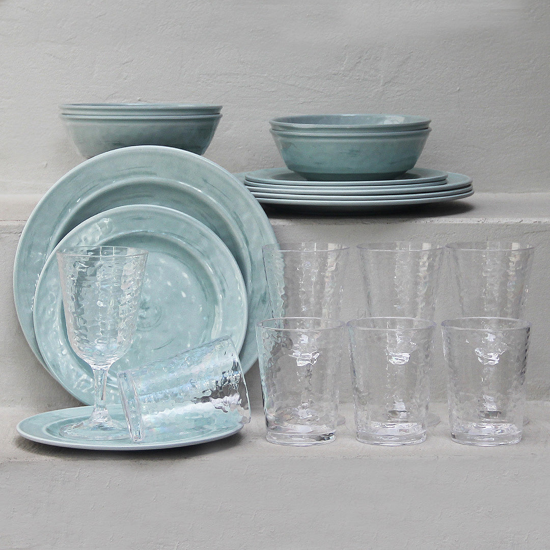 Juego 20 Piezas Melamina Verde Aqua/Vasos-Copas Martele