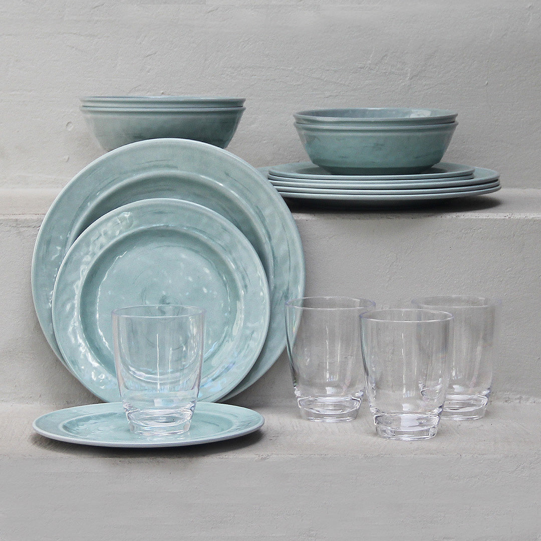 Juego 16 Piezas Melamina Verde Aqua/Vasos Clásicos