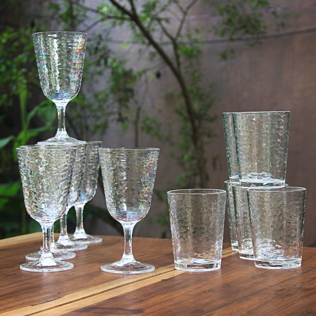 Juego 6 Copas + 6 Vasos Chicos Acrílico Martele