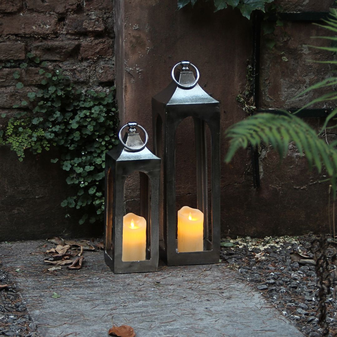 Farol Metal Plateado Chico 40 cm