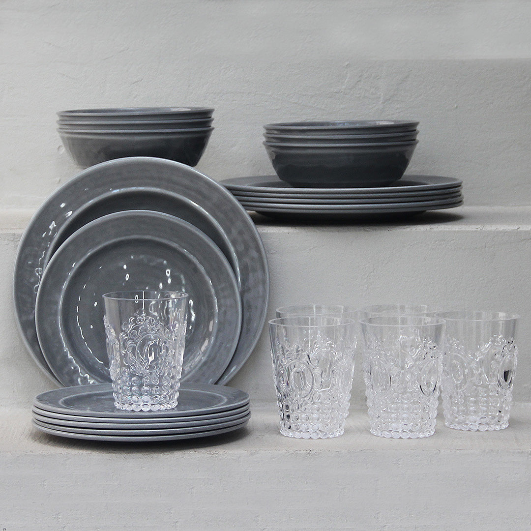 Juego 24 Piezas Melamina Gris/Vasos Imperial