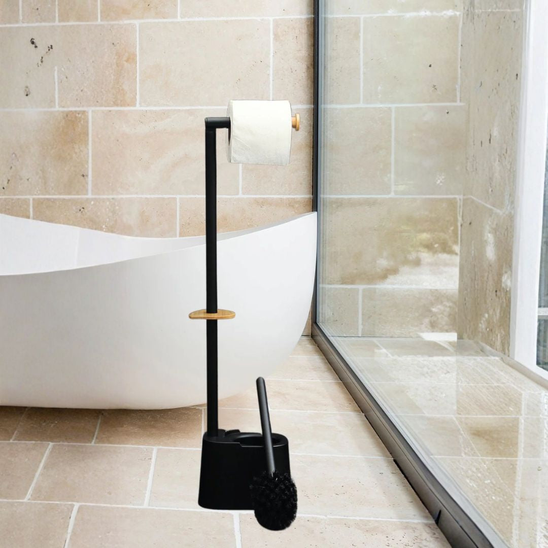 Porta Papel Higiénico Negro con Escobillero