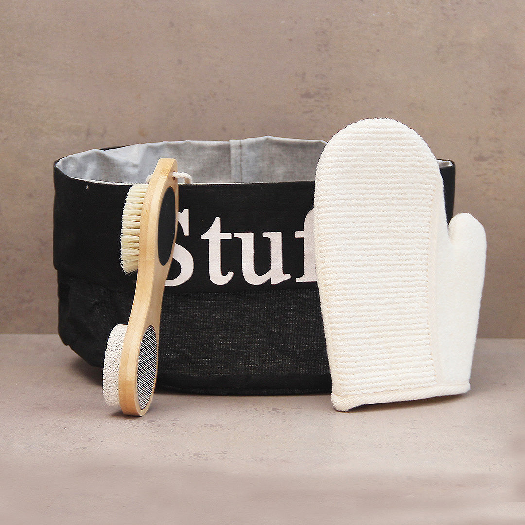 Pack 3 Piezas Organizador Stuff Negro/Cepillo 4 Funciones/Manopla Spa