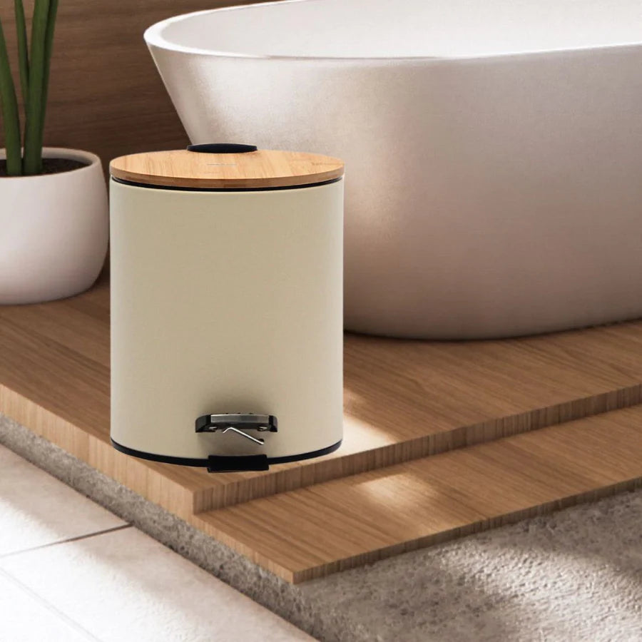 Pack 2 Piezas Alfombra Piedras Gris/Tacho Tapa Bamboo Beige