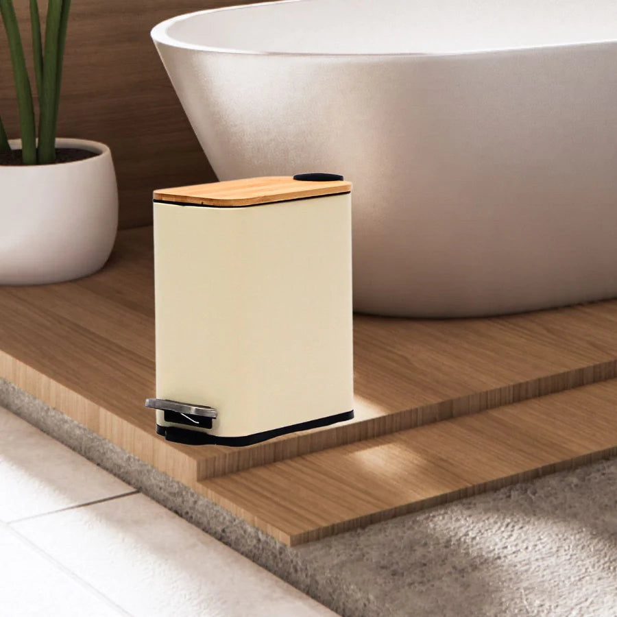 Pack 2 Piezas Alfombra Bath Gris/Tacho Rectangular Tapa Bamboo Beige