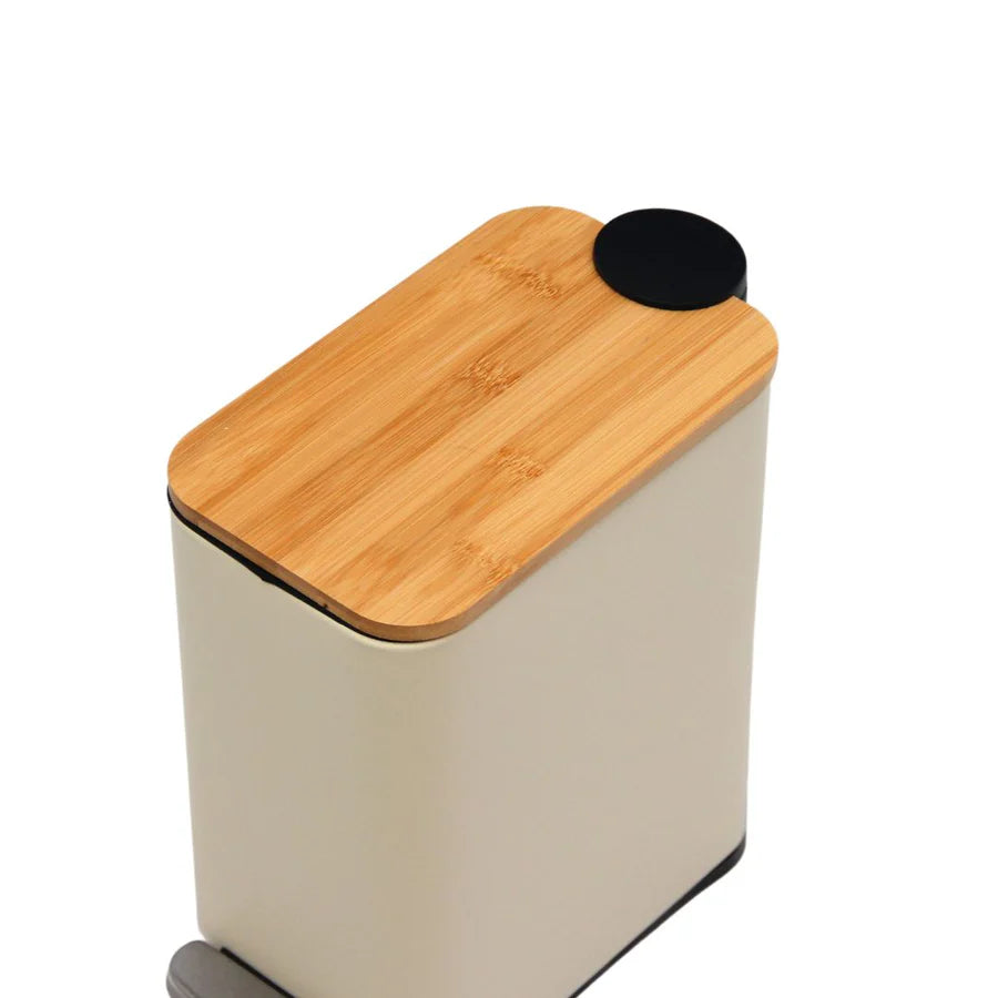 Pack 2 Piezas Alfombra Bath Gris/Tacho Rectangular Tapa Bamboo Beige