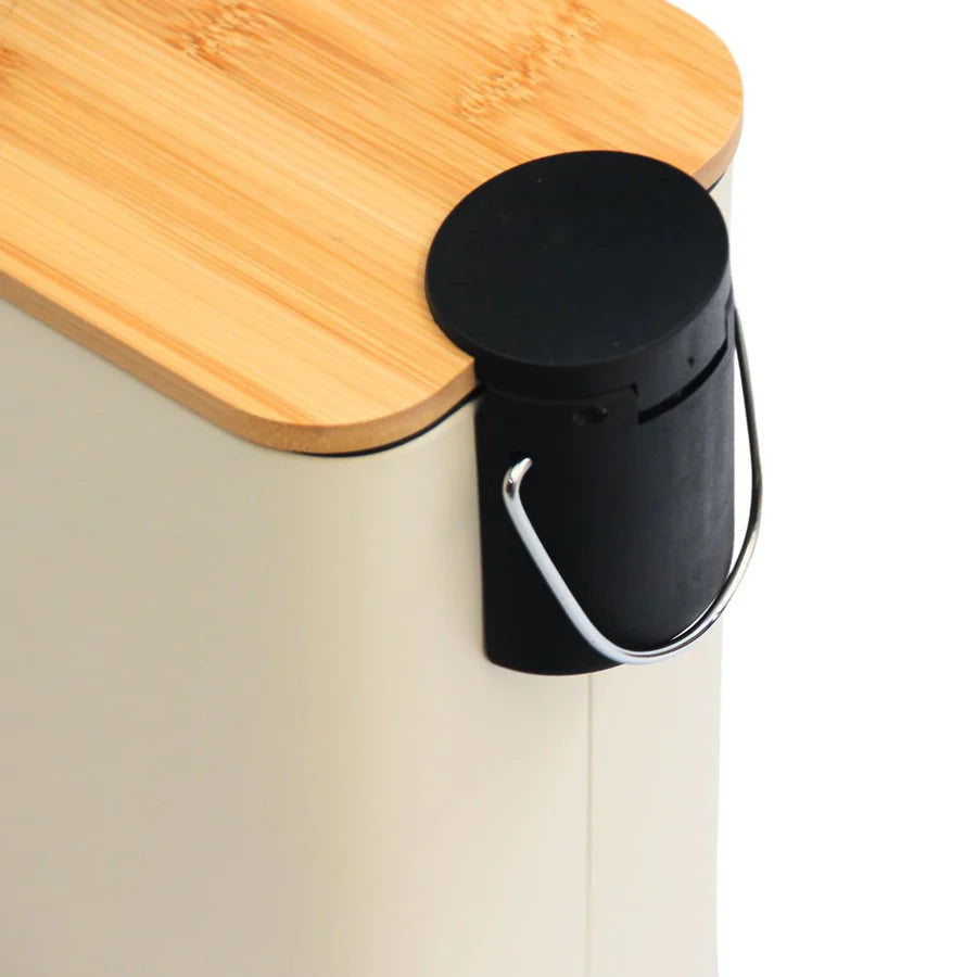 Pack 2 Piezas Alfombra Bath Gris/Tacho Rectangular Tapa Bamboo Beige